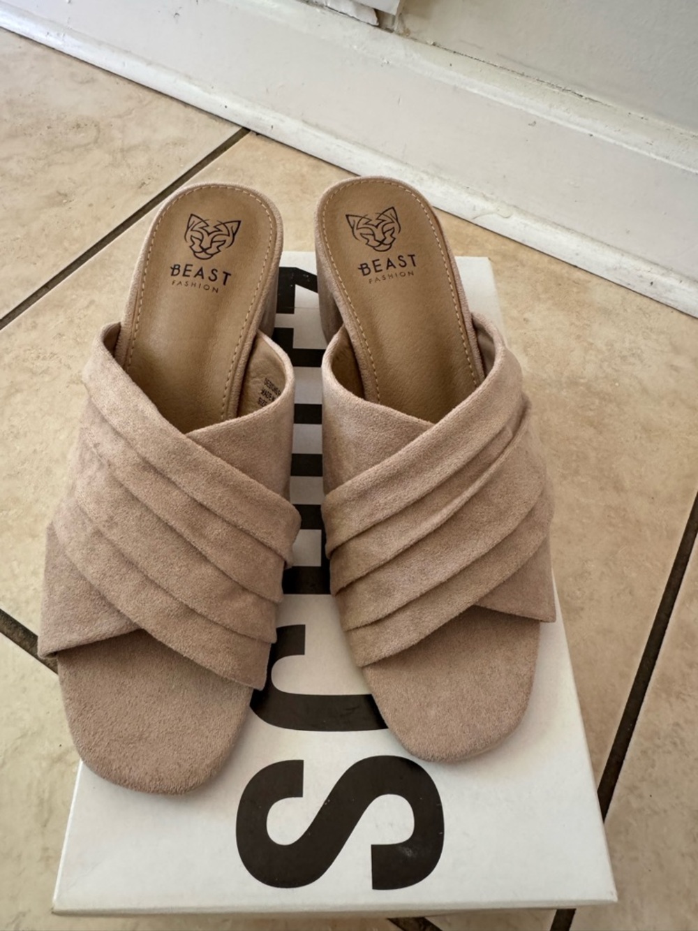 Beast Fashion Cream Suede Open Toe Heels